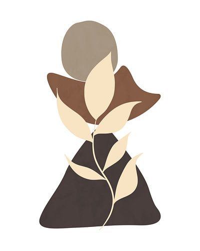 Minimalistisch landschap met een bladplant en drie vormen