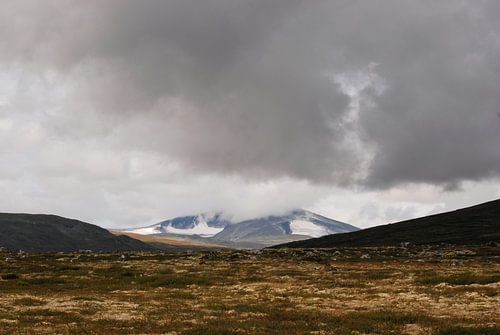 Donkere wolken boven Dovrefjell in Oppland, Noorwegen