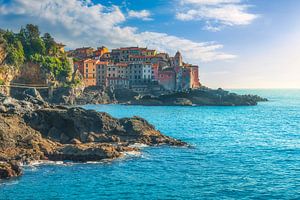 Dorf Tellaro, Ligurische Küste. Golf der Poeten, Italien Meereslandschaft