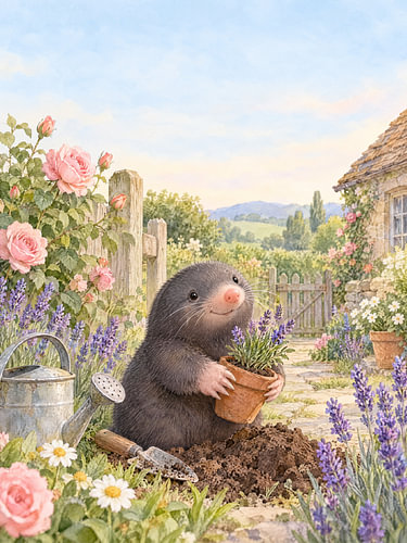 Mol in de cottage-tuin – rozen en lavendel