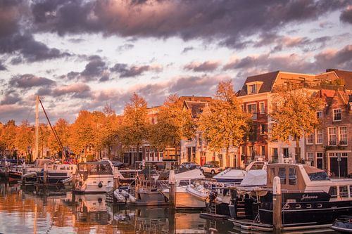 Dordrecht New Harbour en automne au coucher du soleil