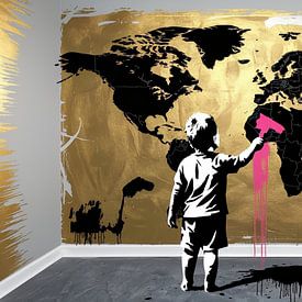 Banksy Hommage Litte Boy Borstel - Wereldkaart 02 van Team W 32 Gallery