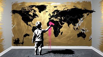 Banksy Hommage Litte Boy Borstel - Wereldkaart 02