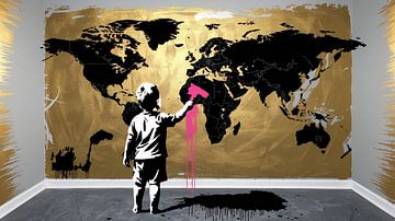 Banksy Hommage Litte Boy Brush - Carte du monde 02