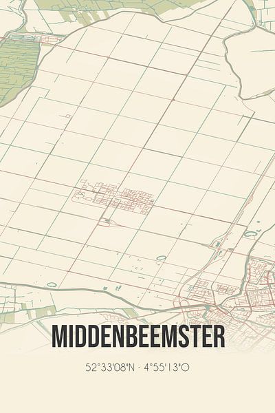 Vieille carte de Middenbeemster (Hollande du Nord) par Affiches de lieux
