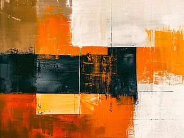 Oranje en blauw abstract schilderij van haroulita