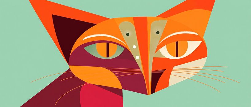 Colourful cat portrait in geometric style by Poster Art Shop