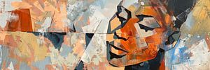 Cubist portrait of a woman in warm earthy tones