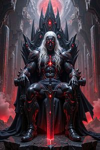 Dark Fantasy Wandbild: NOXARION – Ein Dämonenfürst sitzt auf seinem Thron