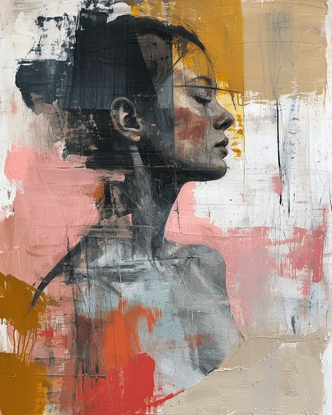 Modern and abstract figurative portrait in pastel colours by Carla Van Iersel