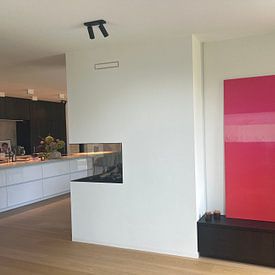 Klantfoto: Modern abstract in roze en oranje kleurverloop. Geïnspireerd op Rothko van Dina Dankers, op canvas