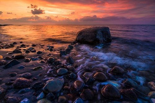 Coucher de soleil sur la plage de l'île de Fehmarn, Allemagne