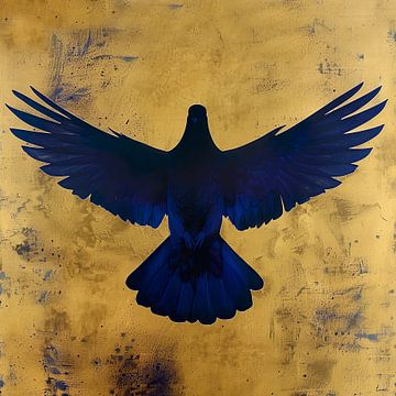 Abstract Decoratieve duif in diep blauw en goud van Lauri Creates
