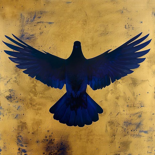 Abstrakte Ziertaube in Tiefblau und Gold von Lauri Creates