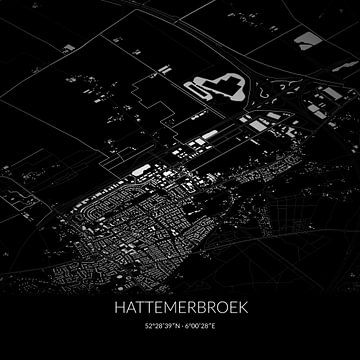 Schwarz-weiße Karte von Hattemerbroek, Gelderland. von Rezona