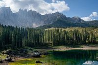 Light falls over the Dolomites near Karersee