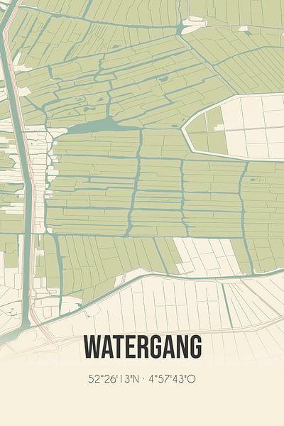 Vintage landkaart van Watergang (Noord-Holland) van Stad & Wand