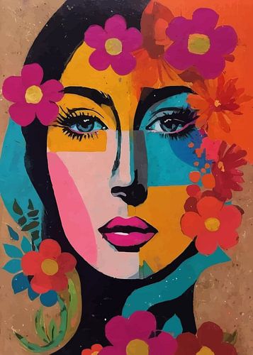Abstract portret van kleurrijk meisje met bloem