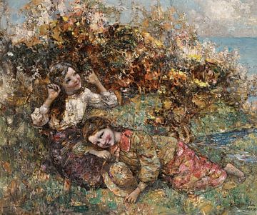 Meisjes plukken wilde bloemen, Edward Atkinson Hornel