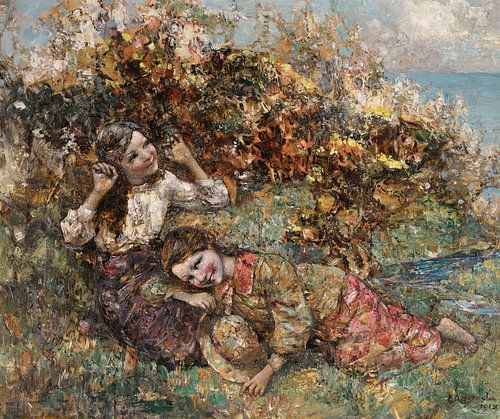 Meisjes plukken wilde bloemen, Edward Atkinson Hornel
