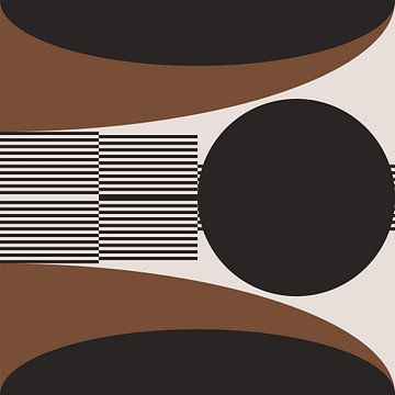 Retro Geometrische Abstractie. Moderne kunst in bruin, wit, zwart nr. 1 van Dina Dankers