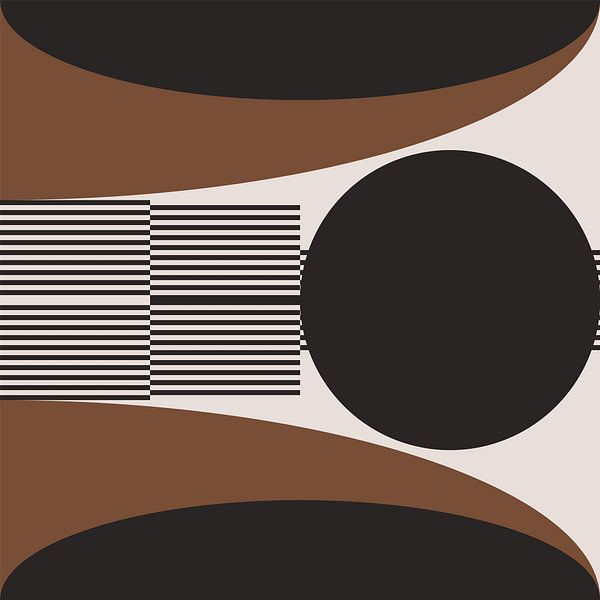 Geometrische Retro-Abstraktion. Moderne Kunst in braun, weiß, schwarz Nr. 1 von Dina Dankers
