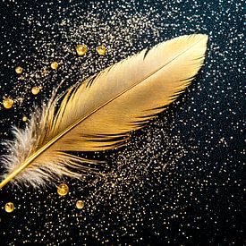 Golden feather on black background by Imperial Art House