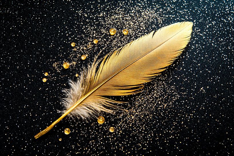 Golden feather on black background by Imperial Art House