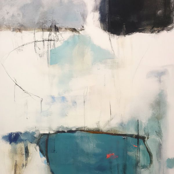 Modern abstract in wit, blauw en zwart van Studio Allee