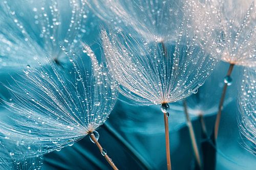 Paardenbloemzaden met waterdruppels