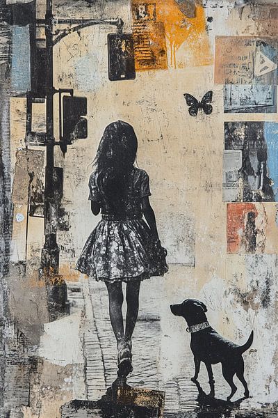 Girl and Dog City Walk by Eye catching paintings