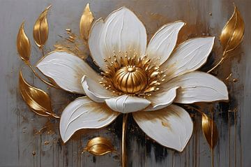Fleur blanche élégante avec accents dorés sur De Muurdecoratie