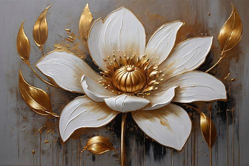 Elegante Witte Bloem met Gouden Accenten