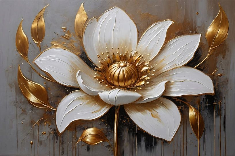 Elegante weiße Blume mit goldenen Akzenten von Art & Soul Creations