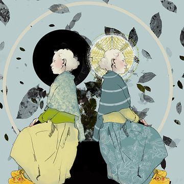 Twee zussen in het blauw van Birgit de Boer Art