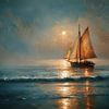 Peinture à l'huile Voilier au clair de lune sur Dessins et peintures de Peter Pen