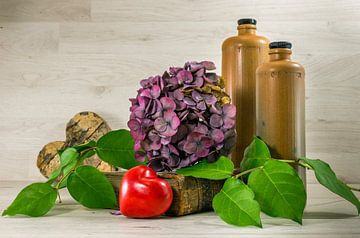 still life  with stone bottles