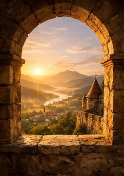 Aube dorée au-dessus de la vallée du château sur Dodik Hariyono