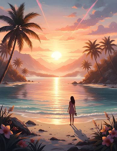 Tropische Lagune bei leuchtendem Sonnenuntergang