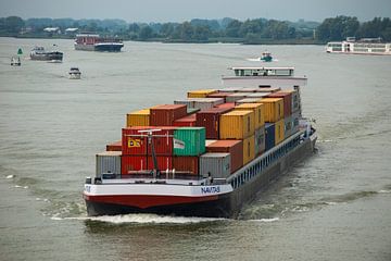 Containerschip onder de "zwaan" te Rotterdam. van Brian Morgan