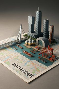 Rotterdam Skyline 3D Miniatur - Erasmus Brücke & Würfelhäuser Kunst von Travel Shop