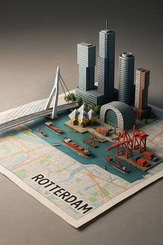 Rotterdam Skyline 3D Miniatuur - Erasmusbrug &; Kubuswoningen Kunst