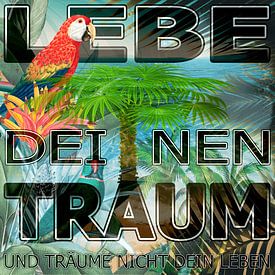 Lebe deinen Traum: Karibischer Quadratischer Leinwanddruck mit Palmenzauber von ADLER & Co / Caj Kessler