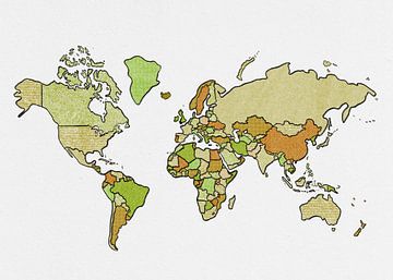 Geschetste wereldkaart | Groen van Studio Malabar