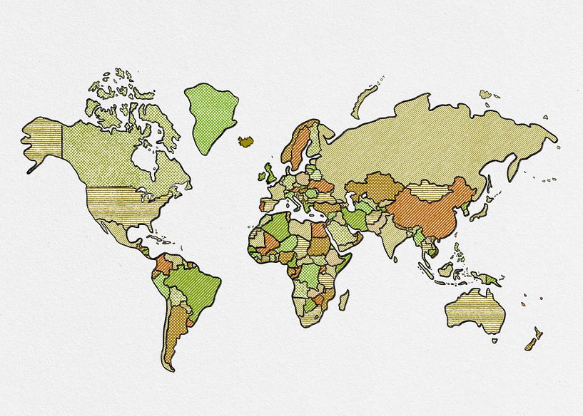 Umrissene Weltkarte | Grün von Studio Malabar