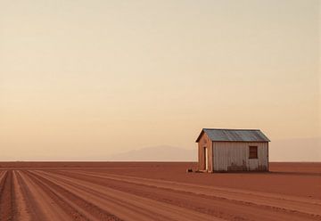 Single Building in Arid Landscape with Tire Tracks by Markus Gann