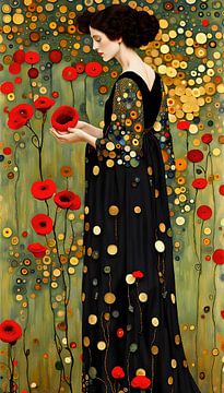 Woman in a field of poppies by Peter Heeling