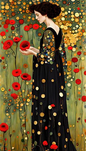 Frau in einem Mohnblumenfeld