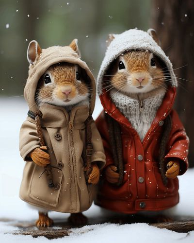 Squirrels in winter, with a wink