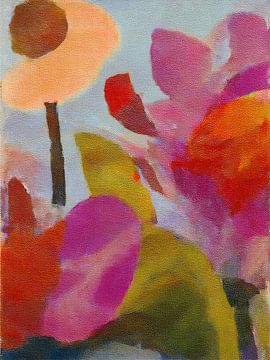 Dreamy botanical art in a warm palette of coral and violet by STUDIO ARTSY